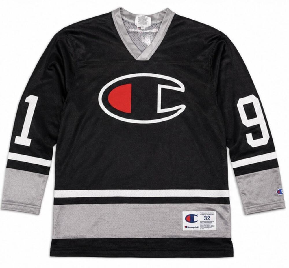 Champion Women’s XS Hockey Jersey Black Gray #19 Long Sleeve Mesh Athletic Top
